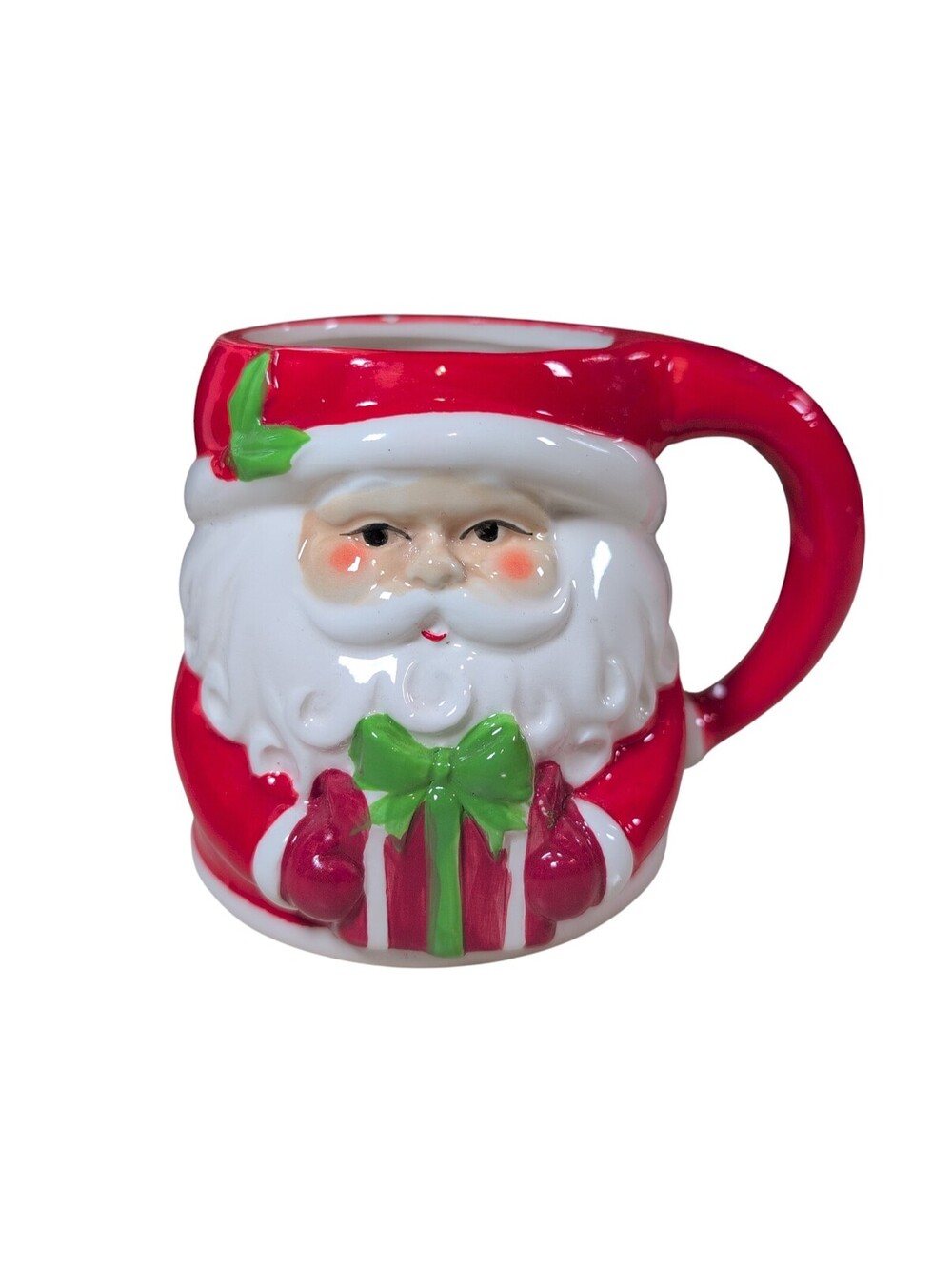 Vintage Kmart Trim A Home Santa With Gift Coffee Mug St Nick Christmas Cup Red